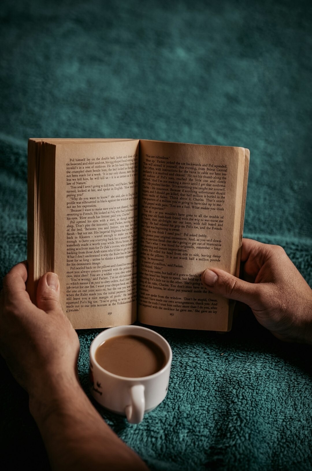 person reading book at home